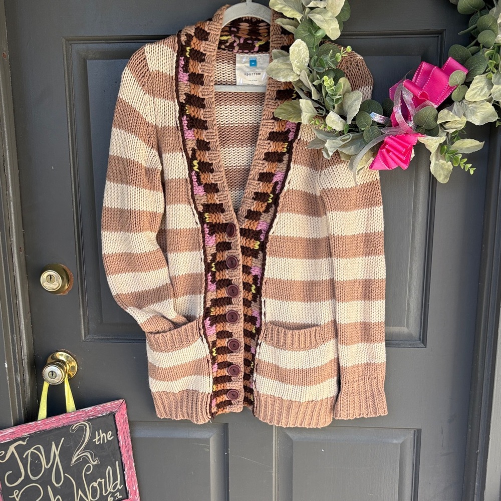 Striped Brown and Pink Women's Sweater Anthropologie